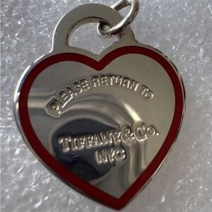 Tiffany & Co. 925 Silver MEDIUM Red Outline RTT Heart Charm Pendant